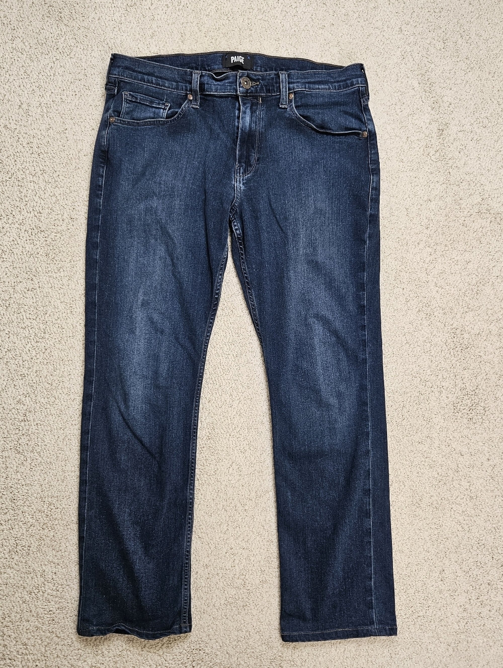 Paige Federal Denim Slim Straight Jeans Mens 34x28 Dark Wash Blue Mid Rise
